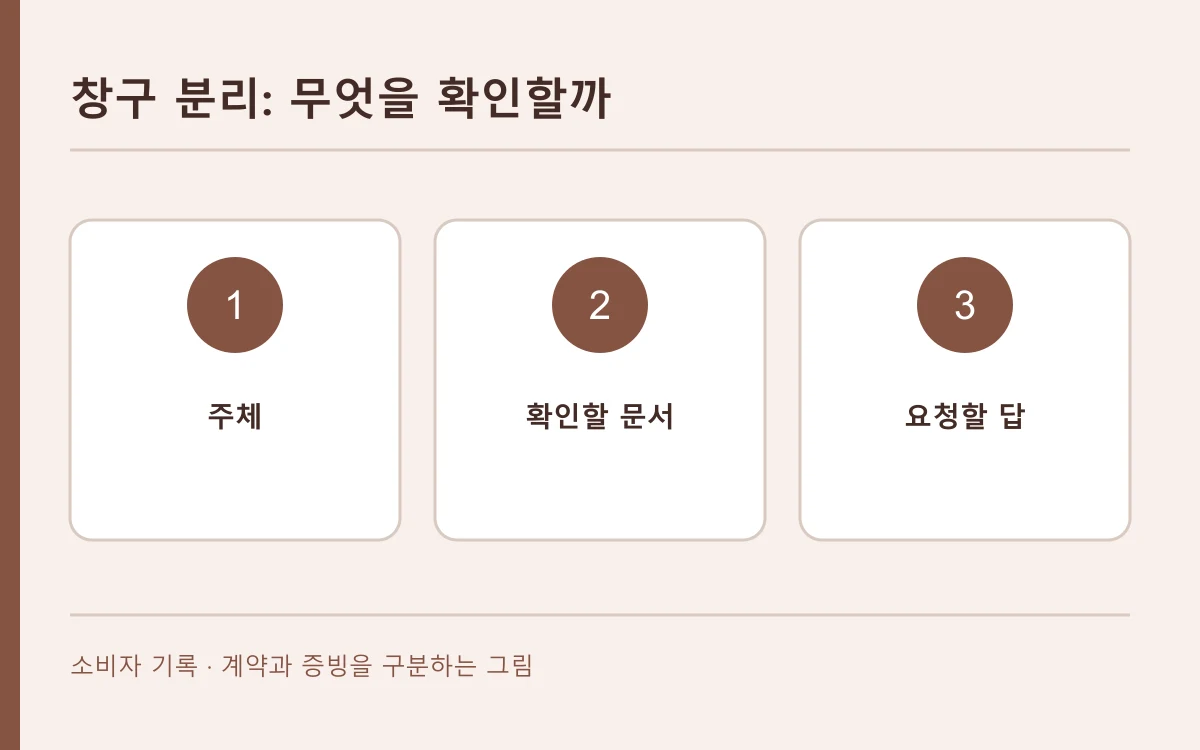 창구 분리의 자료와 다음 확인 경로를 세 칸으로 나눈 편집 개념도