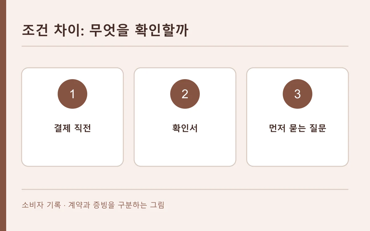 조건 차이의 자료와 다음 확인 경로를 세 칸으로 나눈 편집 개념도